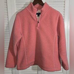 Lands End Pink Brushed Fleece Quarter Zip Pullover Girls Top Sz 10/12